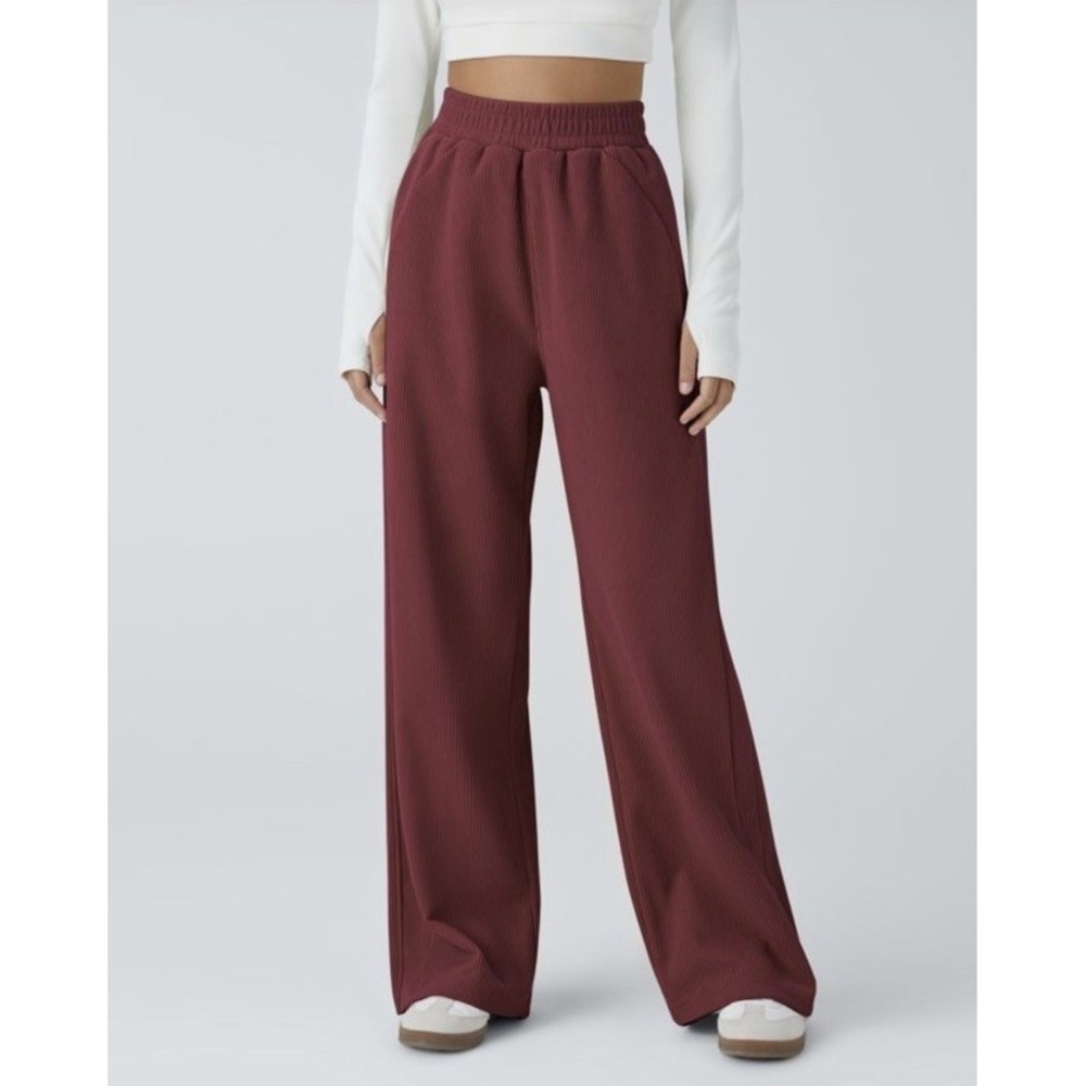 Halara High Waisted Pocket Straight Leg Mop Corduroy Casual Pants Medium Red NWT
